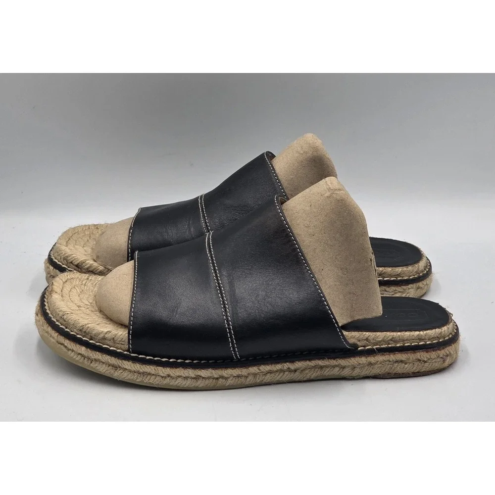 COACH Lola Espadrille Slide Sandals Black Leather Women's 8B J 237